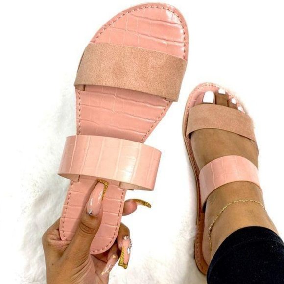 Double Strap Croc & Faux Suede Sandals - Picture 5 of 6